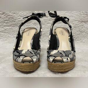 Coach Black, Gray & White Patterned Espadrille Wedge Sandals